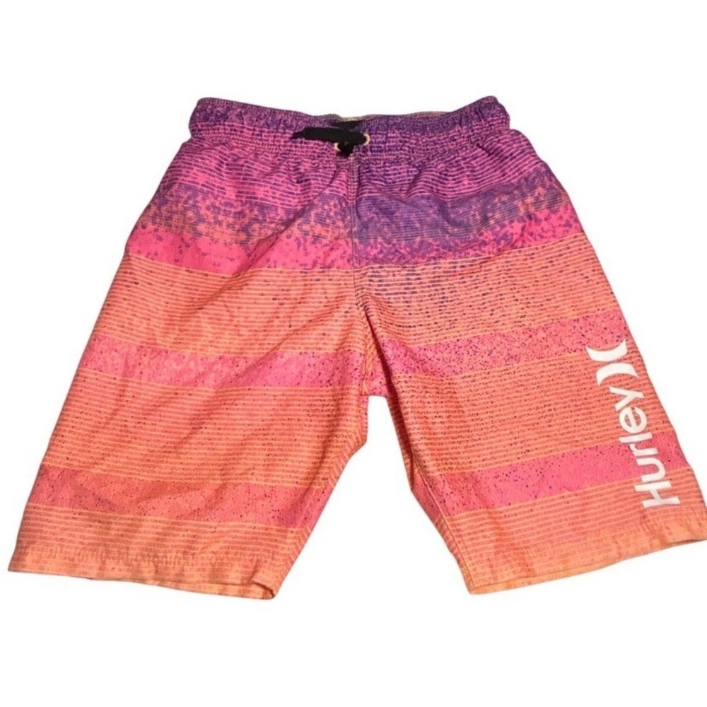 Hurley Boys Swim Trunks Size 7/8 Sunset Gradient Pink Purple Orange Boardshorts